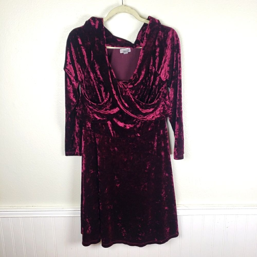 Chelsea 28 Crushed Velvet Midi Dress Red Womens XL Party Holiday Glam Evening